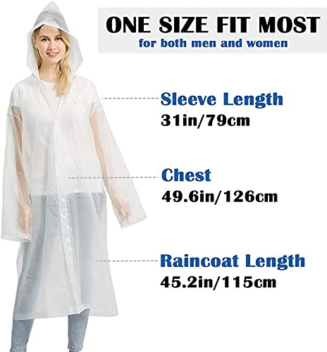 Raincoat, [2 Pack] Portable EVA Rain Coats Reusable Rain Poncho with Hood and Elastic Cuff Sleeves, White (white)