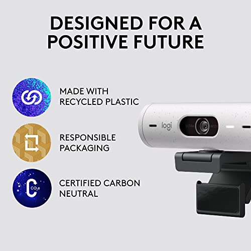 Logitech Brio 500 Full HD Webcam with Auto Light Correction, Show Mode, Dual Noise Reduction Mics, Webcam Privacy Cover, Works with Microsoft Teams, Google Meet, Zoom, USB-C Cable, Streaming - White