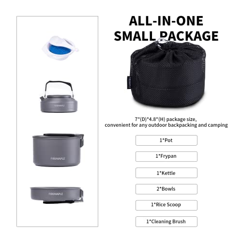 Fire-Maple Feast 2 Camping Cookware Set | Outdoor Cooking kit with Pot Kettle Pan Bowls and Spatula | Kitchen Utensils for 1 to 3 People Backpacking Trekking Hiking Fishing Picnic
