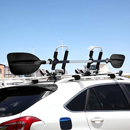 IKURAM Kayak/Surf/Ski Roof Carrier Rack of J-Style Folding Universal Field & Stream 3-in-1 Multifunction for Canoe, SUP, Kayaks, Surfboard and Ski Board Rooftop Mount on SUV, Car and Truck, Set of 2