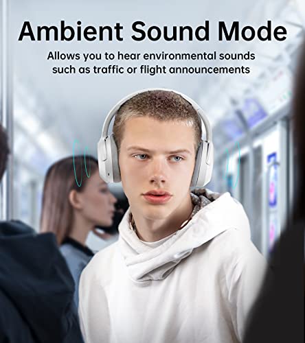 Edifier W820NB Hybrid Active Noise Cancelling Headphones - Hi-Res Audio - 49H Playtime - Comfortable Fit - Wireless Bluetooth Headphones for Travel, Flight, Train, Commute - White
