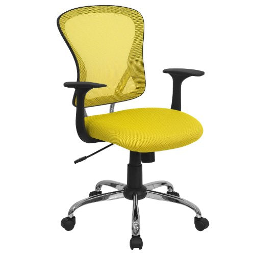 Flash Furniture Mid-Back Yellow Mesh Swivel Task Office Chair with Chrome Base and Arms