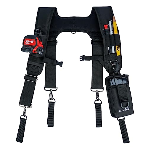 MELOTOUGH Tool Belt Braces Construction Bag Suspenders Padded Work belt Suspenders for Carpenter/Electrician/Roofing/Farmer work Suspension Rig(H Back, Black, Full Size