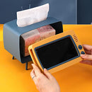CQUUKOI Fun Cute TV Tissue Box Holder,Multi Functional Square Tissue Box Cell Phone Holder for All Smartphone Toilet Paper Napkin Box Desktop Decoration for Room Bathroom Kitchen Dining (Blue)