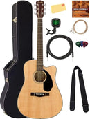 Fender CD-60SCE Solid Top Dreadnought Acoustic-Electric Guitar - Natural Bundle with Hard Case, Cable, Tuner, Strap, Strings, Picks, Austin Bazaar Instructional DVD, and Polishing Cloth