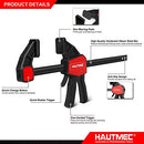 HAUTMEC Bar Clamps for Woodworking,One Handed Quick Grip Clamp/Spreader,12-Inch (2) and 6-Inch (4) wood clamps set with 150 Lbs Load Limit, for Woodworking and DIY HT0290-CL