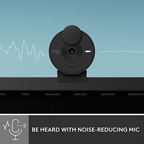Logitech Brio 301 Full HD Webcam with Privacy Shutter, Noise Reduction Microphone, USB-C, Certified for Zoom, Microsoft Teams, Google Meet, Auto Light Correction - Black