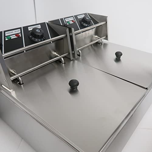 Double Stainless Steel Electric Deep Fryer with Twin 10L Pan 5.5L x2 oil Capacity