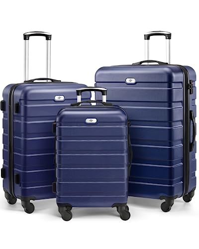 Suitour Luggage 3 Piece Sets Hard Shell Luggage Set Spinner Wheels, TSA Lock, 20 24 28 inch Travel Suitcase Sets, Dark Blue, Dark Blue, Hardside Luggage Set With Spinner Wheels