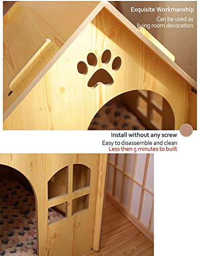 TOMVAES Cat House Indoor Cats with Padding Small Dog Cave Bed Cages Cat Bed Mat Cat Cave for Big Cat with Matching Cat Hammock and Cushion DIY Wooden Cat Villa Cave Entrance