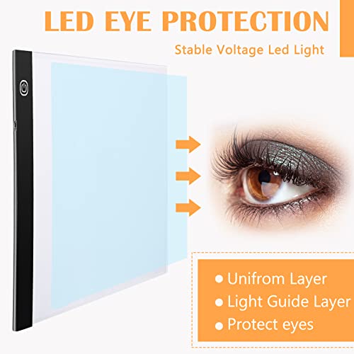 A4 LED Light Board for Diamond Painting Kit Adjustable Brightness USB Powered Art Light Pad with Detachable Stand Copy Paper and Clips Portable Light Box for Tracing Diamond Painting Drawing Sketching