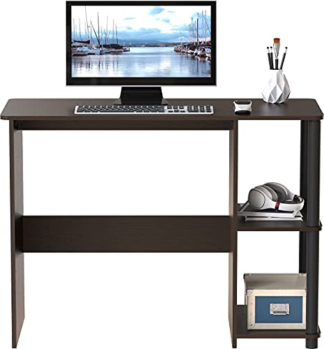 SHW Compact Home Office Desk with Shelves, Espresso