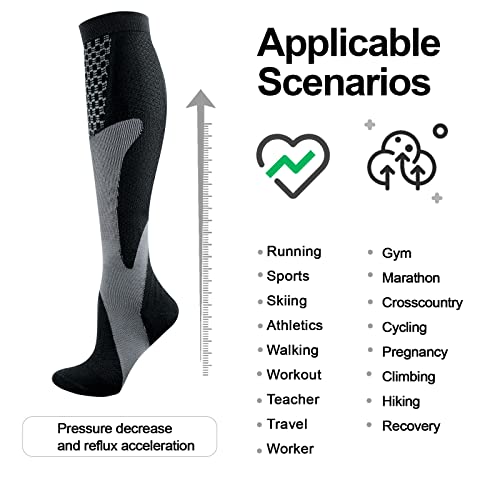 YUEDGE Compression Socks Men & Women,Circulation 15-20 mmHg,Best Support For Running Cycling Hiking Travel Nursing Medical, 3 Pairs Black