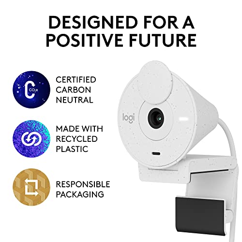 Logitech Brio 300 Full HD Webcam with Privacy Shutter, Noise Reduction Microphone, USB-C, Certified for Zoom, Microsoft Teams, Google Meet, Auto Light Correction - Off White