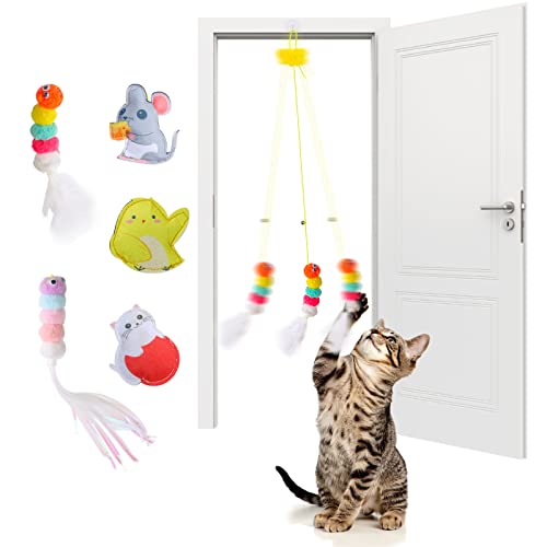 Hanging Cat Toys for Indoor Cats,Kitten Toys 5Pack Cat Exercise Toy,Hanging Door Bouncing Cat Toy with Super Suction Cup, Suction Window Cat Teaser Toy for Indoor Cats Kitten Play Chase Practice (5 PCS)