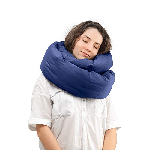 Huzi Infinity Pillow - Versatile Soft Neck Support Scarf Travel Pillow for Sleep in Flight, Airplane (Navy)