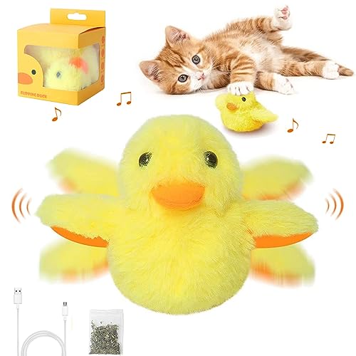 PAWCHIE Interactive Cat Toys Duck-Catnip Chew Toy,USB Rechargeable Plush Duck Toy,Realistic Duck Quack and Electric Flapping Wings Duck Toy,for Cat Chewing, Kicking and Exercise (Yellow)