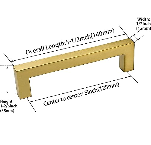 20Pack 128mm Hole Center Kitchen Square Cabinet Handles Brushed Gold Stainless Steel Cabinet Pulls Drawer Pulls Kitchen Cabinet Hardware Kitchen Handles (Gold 128mm, 10) (20, Gold)