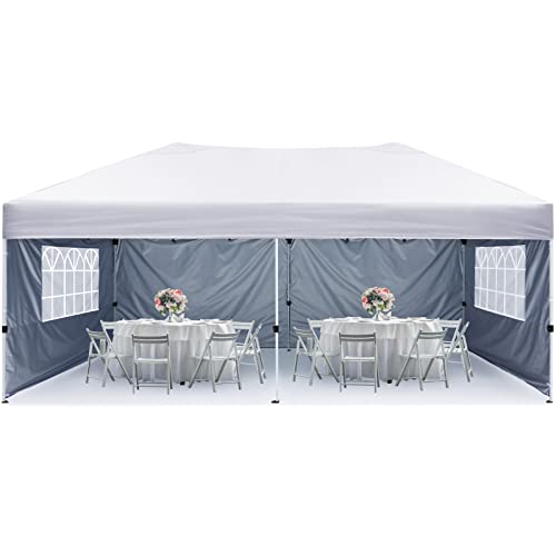 MASTERCANOPY Pop Up Canopy Tent 10x10 with Church Window Sidewalls (10x20, White)