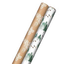 Hallmark Kraft Recyclable Christmas Wrapping Paper with Cut Lines (2 Rolls: 150 Sq. Ft. Ttl) Green Trees on White, White Pine Cones on Brown Kraft for Holidays, Hanukkah, Winter Solstice, Weddings, 0005JXW1203