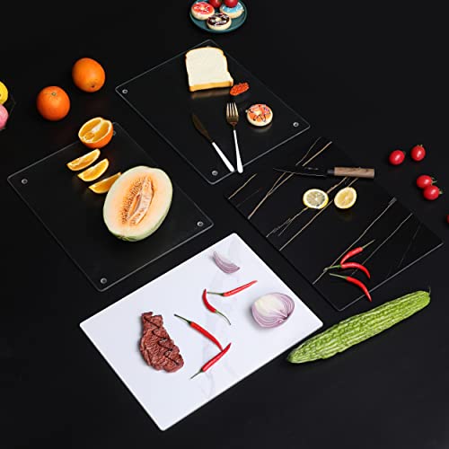 Murrey Home Tempered Glass Cutting Boards for Kitchen Dishwasher Safe, Rectangle Chopping Board with Rubber Feet, Small Clear Countertop Tray, Scratch Resistant, Heat Resistant, Non-Slip, 15.7"x11.8"