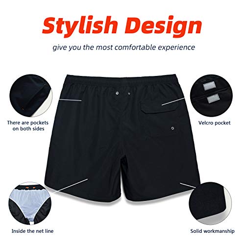 MEILONGER Men's Swim Trunks Swimwear, Quick Dry Beach Swimming Board Shorts Bathing Suits with Mesh Lining and Pockets(Black,L)