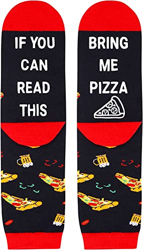 Zmart Women's Pickle Book Socks, Funny Pickle Gifts, Novelty If You Can Read This Bring Me Socks, Pizza Black, Medium