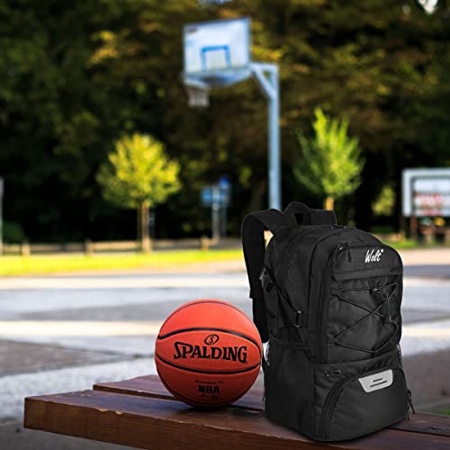 WOLT | Basketball Backpack Large Sports Bag with Separate Ball Holder & Shoes Compartment, Best for Basketball, Soccer, Volleyball, Swim, Gym, Travel(Black)