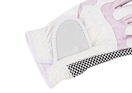 Fashion Golf Gloves, Women's Ladies Girls All Weather Leather Golf Gloves with Non-Slip Grip, Soft, Breathable, Wear-Resistant, A Pair/2 Pack for Left & Right Hand Golf Rain Gloves, womens, Pink-White, 19 (Middle Finger Length 2.95")