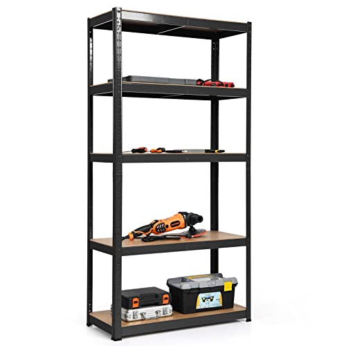 Giantex Storage Rack Shelving Unit, Storage Shelf Steel Garage Utility Rack w/5 Adjustable Shelves, Heavy Duty Display Stand for Books Kitchenware, Tools Bolt-Free Assembly, 75 x 30 x 148.5CM (Black)