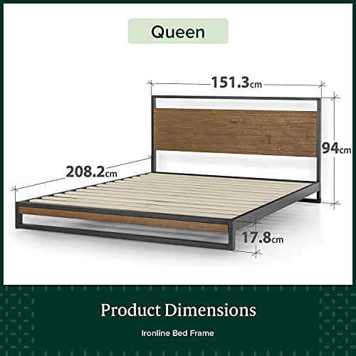 Zinus Ironline Industrial Queen Bed Frame Base, Metal Pine Heavy Solid Wood Suzanne Mattress Platform Base Support, Bedroom Furniture, Easy Assembly