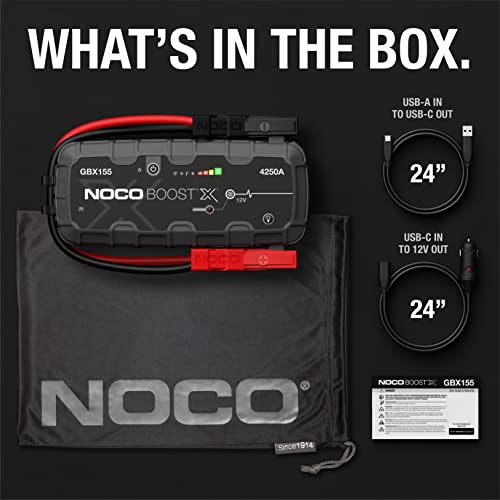 NOCO Boost X GBX155 4250A 12V UltraSafe Lithium Jump Starter, Car Battery Booster, Jump Start Pack, Portable Power Bank Charger, and Jumper Cable Leads for up to 10.0L Petrol and 8.0L Diesel Engines 