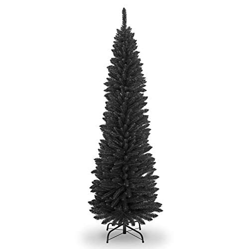 SHATCHI 4Ft-8Ft Artificial Flocked Slim Christmas Pencil Tree Holiday Home Decorations with Pointed Tips and Metal Stand (Snow Black/White/Frosty Green), 4ft