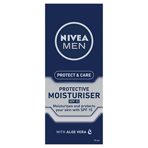 NIVEA MEN Protect And Care Moisturiser SPF15 (75ml), Non Greasy Moisturiser for Men with Aloe Vera And Pro-Vitamin B5, Men's Face Cream to Soothe and Regenerate Skin