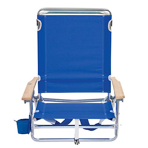 Rio Brands 5 Position Classic Lay Flat Beach Chair with Backpack Straps, Blue, 8.5"