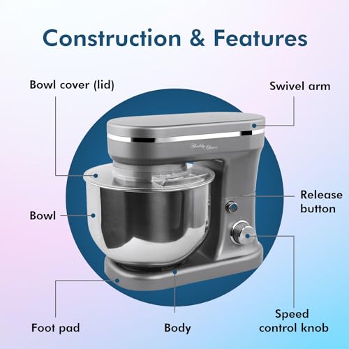 Healthy Choice Kitchen 1200W Stand Mixer with 5 Liter bowl capacity Titanium