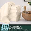 10 Pack Flour Sack Dish Towels, Certified Organic Cotton, Flour Sack Towels, Highly Absorbent, Tea Towels for Embroidery, Kitchen Dish Towels,28x28 Inches (Ivory) Flour Sack Towels