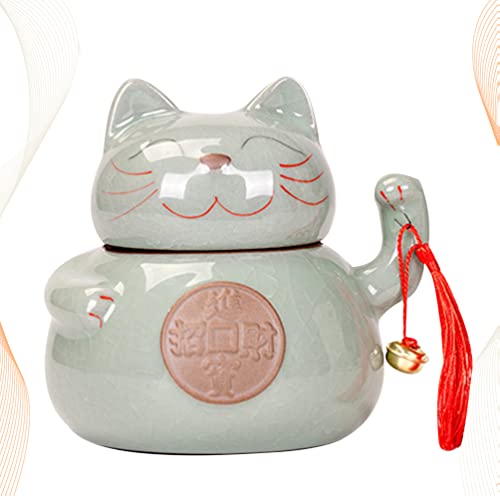 BESPORTBLE Chinese Tea Tins Ceramic Fortune Cat Tea Jar Japanese Maneki Neko Tea Canisters Porcelain Lucky Cat Candy Containers Wealth Lucky Cat Collectible Figurine for Home Kitchen L Pepper Bottle