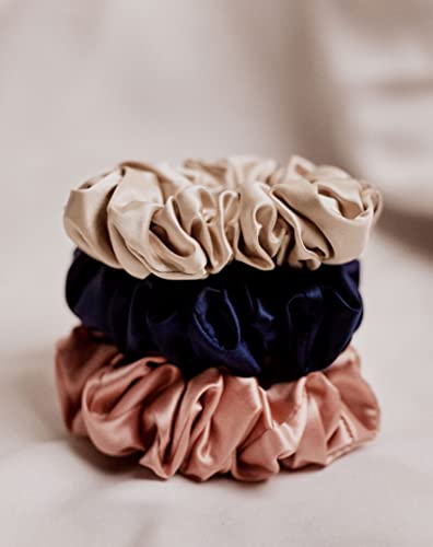 100% 22 Momme Silk Scrunchies – Large 3 Pack