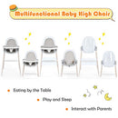 BABY JOY 3 in 1 Wooden Baby Highchair, Rocking Chair/Booster Seat/Toddler Chair Infant Dining Chairs w/Double Removable Tray, 3-Point Seat Belt & Removable Cushion (Gray)
