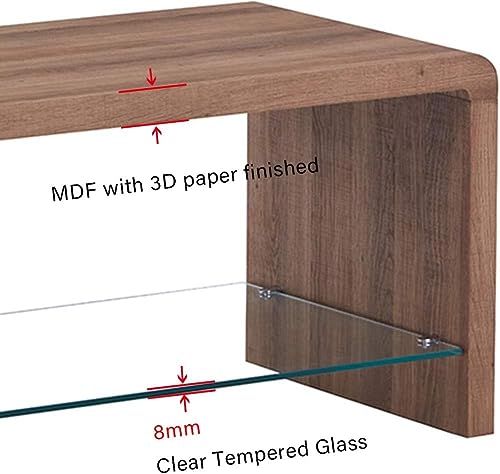 𝐆𝐎𝐋𝐃𝐅𝐀𝐍 Coffee Table with Glass Shelf, Rectangular Wood Sofa Table for Living Room and Office (Brown)