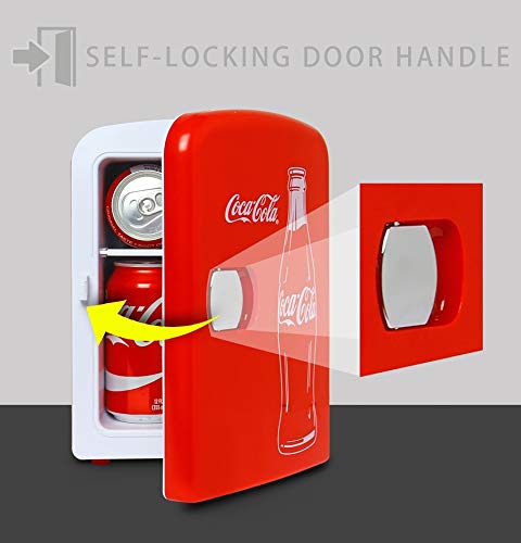 Coca-Cola Classic Portable 6 Can Thermoelectric Mini Fridge Cooler/Warmer, 4 L/4.2 qt, Red, for Home, Dorm, car, Boat, Beverages, Snacks, Skincare, Cosmetics, Medication