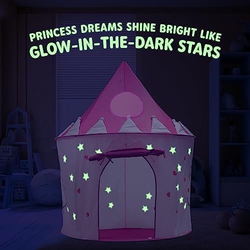 5-Piece Princess Castle Girls Pop Up Play Tent & Dress Up Costume Bundle - Playhouse Girls & Toddler for Indoor & Outdoor Use with Pink Fairy Tale Carrying Bag & Glow in The Dark Stars