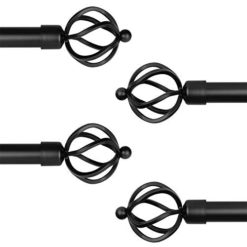 (4 Pack) knobelite Window Treatment Drapery Rods, 3/4 Inch Diameter Decorative Single Window Curtain Rod, Length from 22 to 42-Inch, Black Curtain Rod for Windows with Twisting Cage Finials 4 Pack