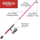 Zebco Roam Spinning Reel and 2-Piece Fishing Rod Combo, Durable Fiberglass Rod with ComfortGrip Handle, Right or Left-Hand Interchangeable Retrieve, Pink