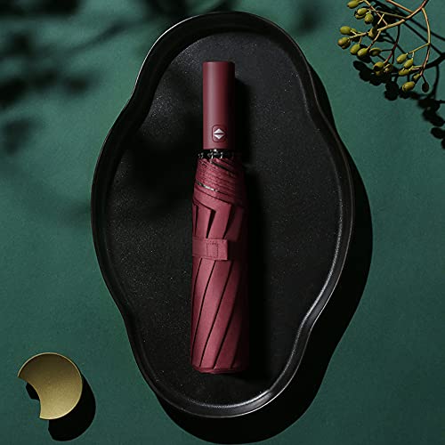 Feimvb Travel Umbrella, Windproof Automatic Umbrella Compact Sized Portable Personal Umbrella with 10 Rib Reinforced Canopy and Auto Open & Close Function, (burgundy)