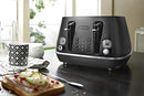 De'Longhi Distinta Moments 4 Slice Toaster CTIN4003BK, Dual Control Panel, Extra-lift, Removable Crumb Trays, 6 Browning Levels, Black