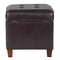 HomePop Leatherette Tufted Square Storage Ottoman with Hinged Lid, Brown