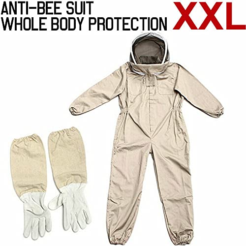 Full Beekeeping Suit Bee Suit Heavy Duty with Leather Ventilated Keeping Gloves (XXL with Gloves)