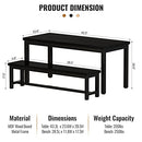 AWQM 43.3" Dining Table Set for 4 with 2 Benches, Metal Frame & Thickened Board for Kitchen, Restaurant, Black
